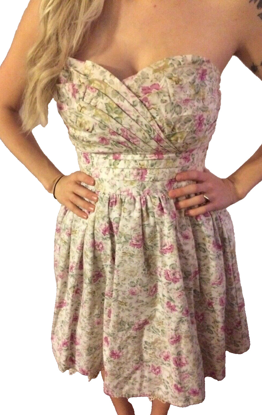 MINUET Floral Fairy Dress Size Small Ruffles & Lace White & Pink Cottage Core